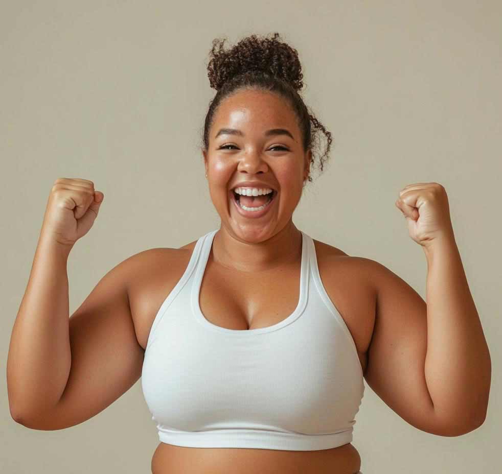 Woman celebrating her progress with MEDVi